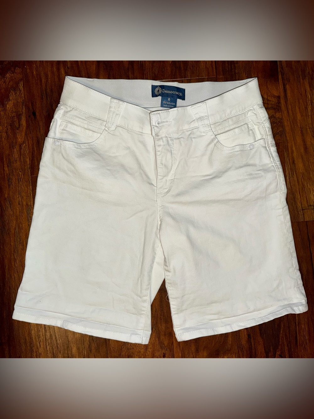 Democracy “Ab”solutions - White Bermuda Shorts w Built in Tummy Control - 6